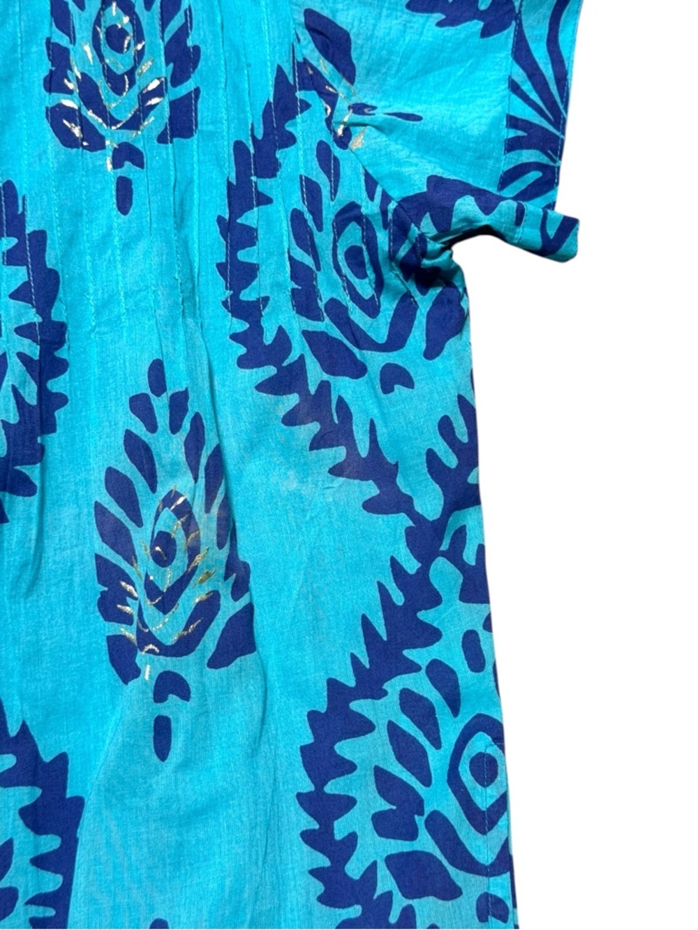 LA PLAGE Women’s Dress Large Maxi Cotton Turquoise Blue Boho Geometric Designer - Picture 9 of 11